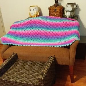 Easter Knit Blanket Crochet pink purple blue afghan loveseat couch cover